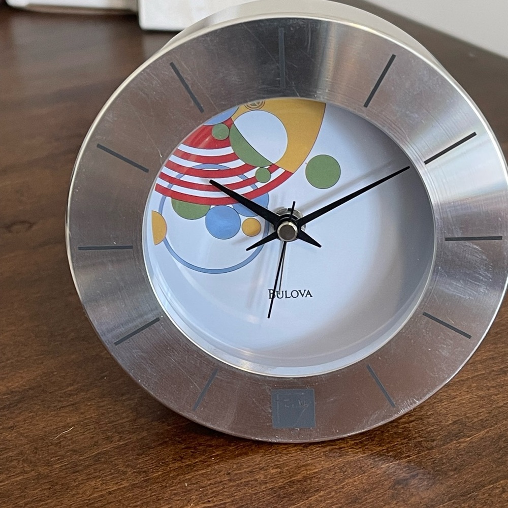 Bulova Silver Clock - Frank Lloyd Wright Design